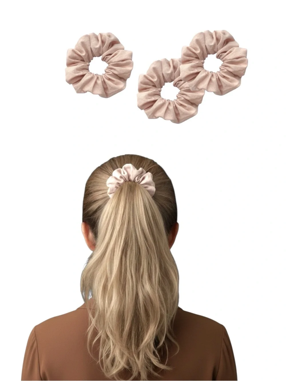 Soft Pale Pink Women's Scrunchie Hair Ties - Set of 4